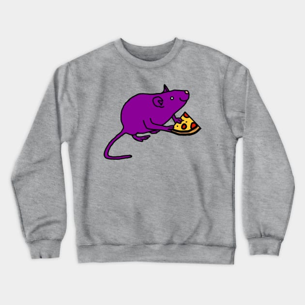 Funny Purple Rat with Pizza Slice Crewneck Sweatshirt by ellenhenryart